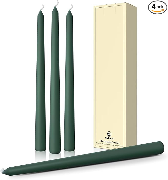 10-Inch Tall Dripless Taper Candles Set of 4 - Dark Green Tapered Candles, Perfect for Christmas ... | Amazon (US)