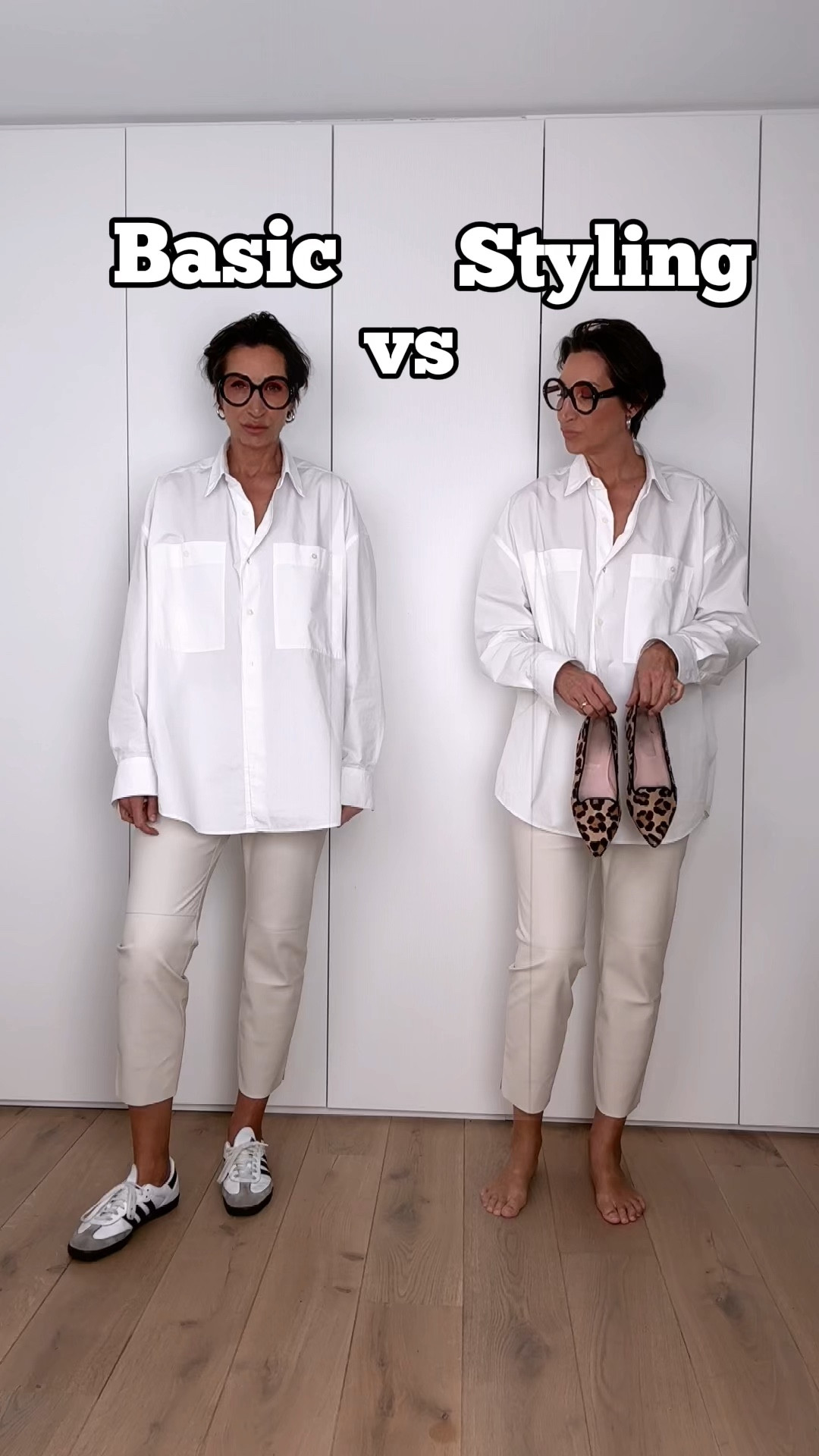 Oversized weiße Hemdbluse mit 7/8 fake Leder Hose. Ich bin 1,87m und trage bei Bluse & Hose Gr. L. 

#LTKeurope #LTKover40 #LTKVideo