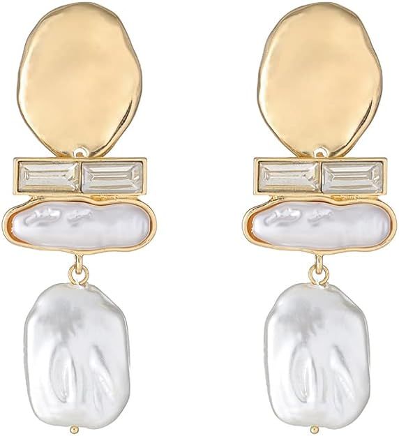 Statement Pearl Dangle Earring Luxury Chandelier Earring Gold and Pearl Earring Organic Style Ear... | Amazon (US)