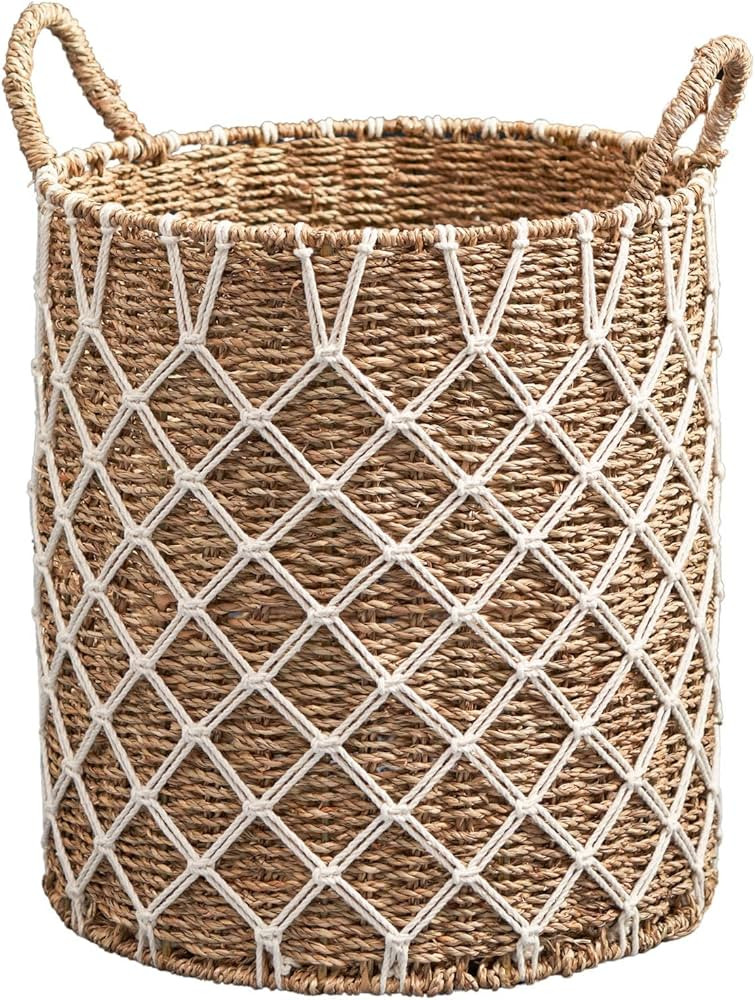 Hubertus Round Water Hyacinth Woven Basket with Handles - (15" x 15" x 18.5" - Natural Brown) | Amazon (US)