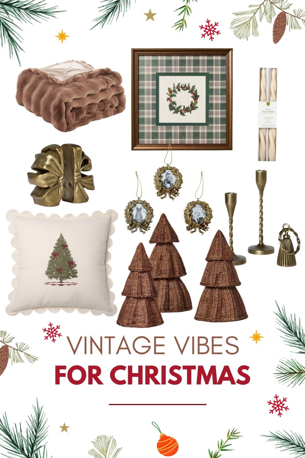 Vintage vibes Christmas decor! If you’d love to have that Thrifted Christmas look, but you don’t have good thrift stores near you. Here are some new Christmas decor items that look like you’ve had them forever or maybe they’ve been passed down to you! 

Target is killing it with the wicker trees and the plaid Christmas frames and embroidered pillows! Give me all the brass accents and candlesticks for a magical Christmas vibe. Loving the twisted candles this year. 

Ann and you have to believe me when I tell you this is the best biggest softest most amazing quality blanket you’ll own! If you have some Kohl’s cash, definitely spend it on this. It would be such a good gift idea. 

#LTKHoliday #LTKHome #LTKGiftGuide