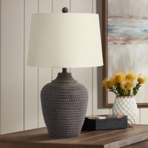 Alese Earthen Brown Hammered Base Table Lamp - #485T1 | Lamps Plus | Lamps Plus