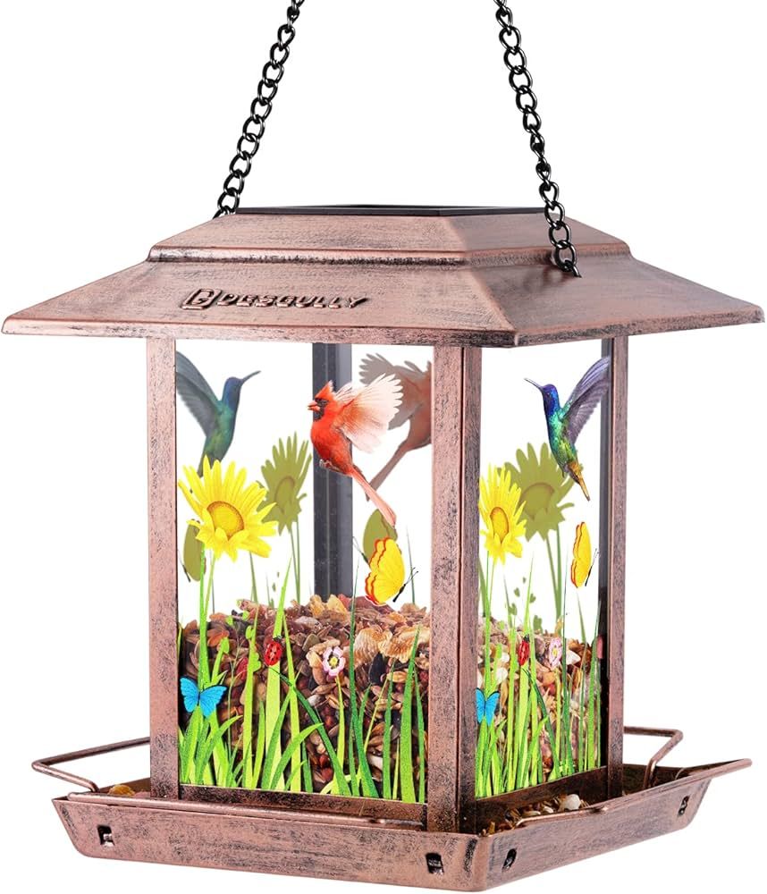 Bird Feeders for Outdoors Hanging - 2.5 LBs Wild Birds Metal Solar Bird Feeder for Outside Gift I... | Amazon (US)