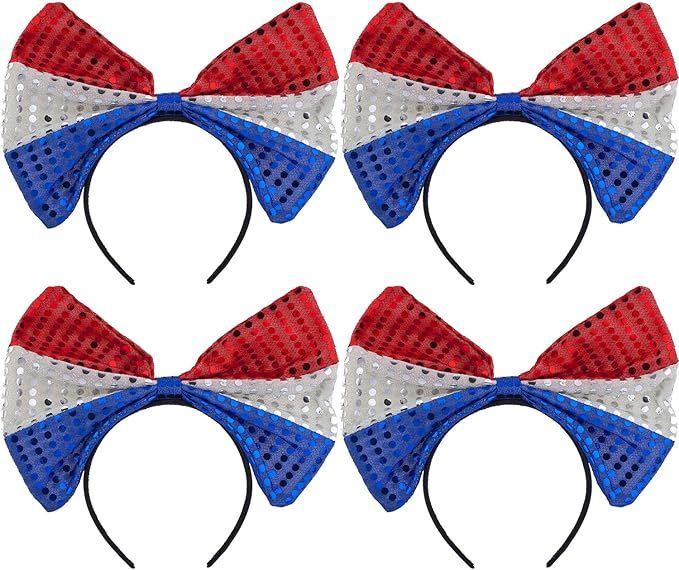 American Flag Bow Headband 4th of July Sequined (4-Pack) | Amazon (US)