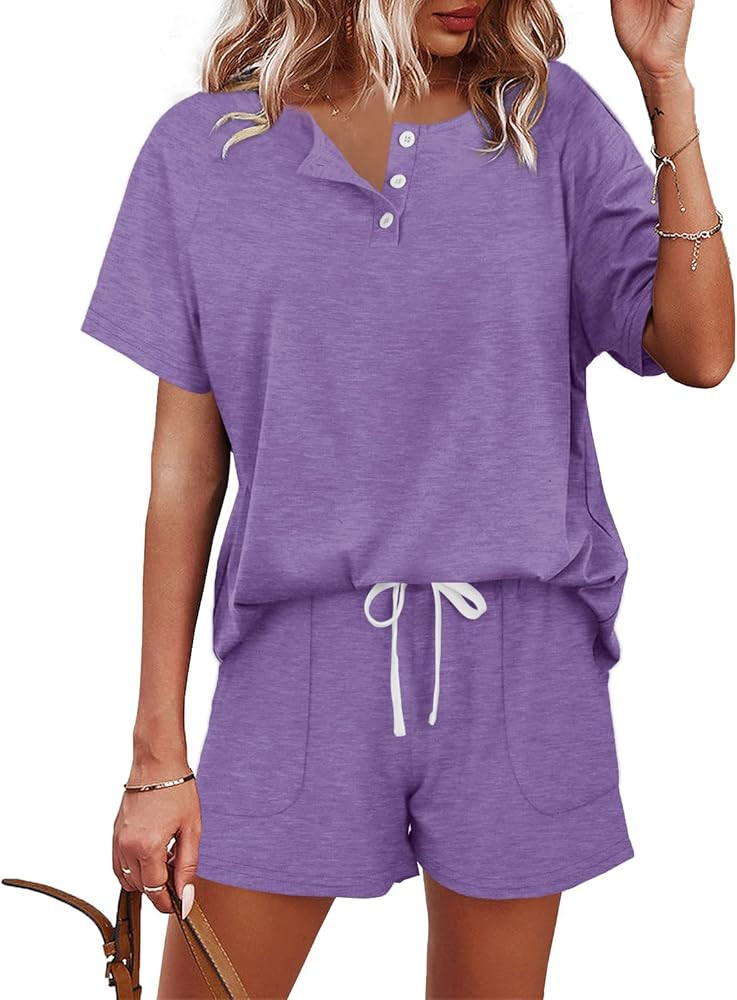 WIHOLL Two Piece Outfits for Women Lounge Sets Button Down Top and Shorts Set Sweatsuits with Poc... | Amazon (US)
