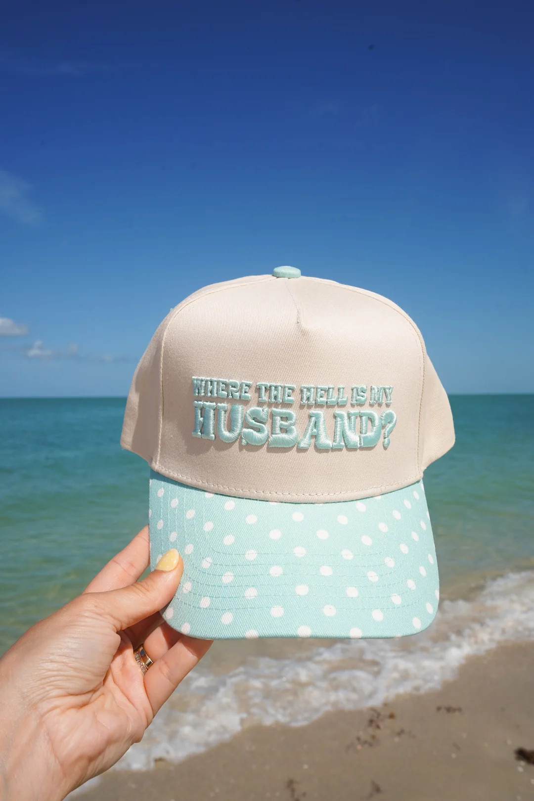 Where is my Husband? - Baby Blue Polka Dot Trucker | KenzKustomz