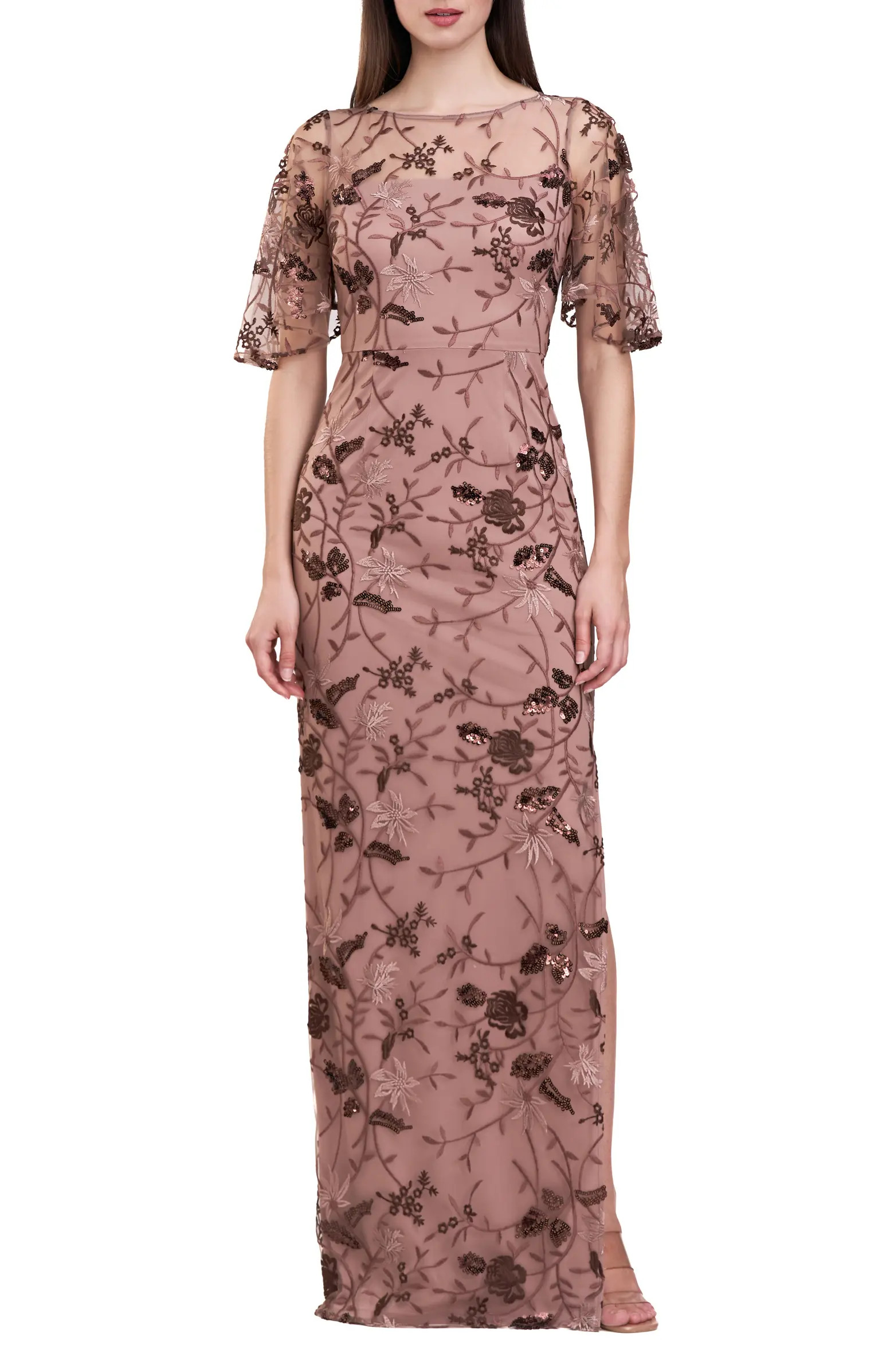 JS Collections Daphne Embroidered Sequin Column Gown | Nordstrom | Nordstrom