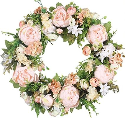 Duovlo Artificial Peony Flower Wreath Silk Wreath 20-Inch Beautiful Handcrafted Mix Flowers Front... | Amazon (US)