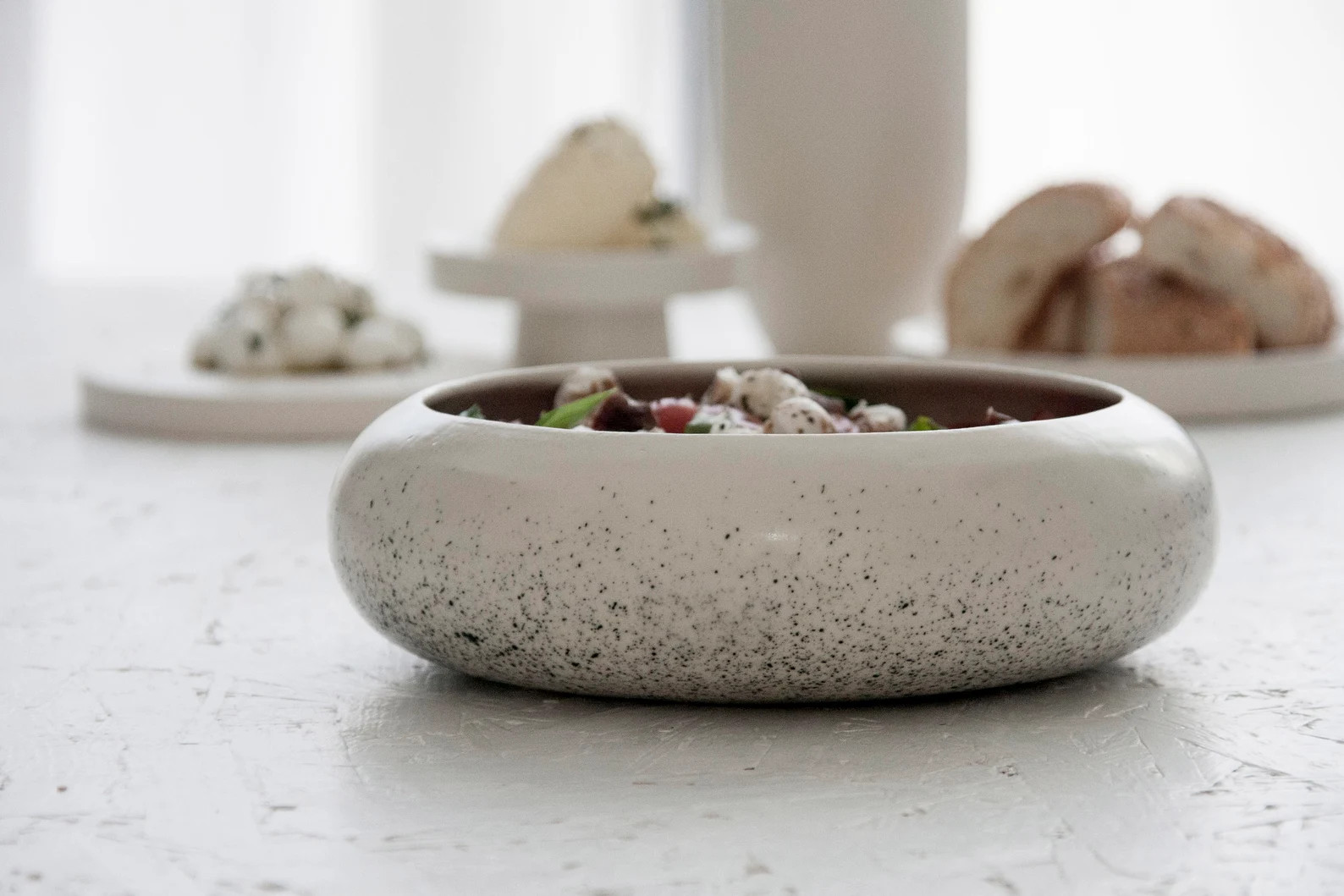 Ceramic Bowl in White and Black Dots Pattern.modern Tableware,serving Bowl,round Salad Bowl,ceram... | Etsy (US)