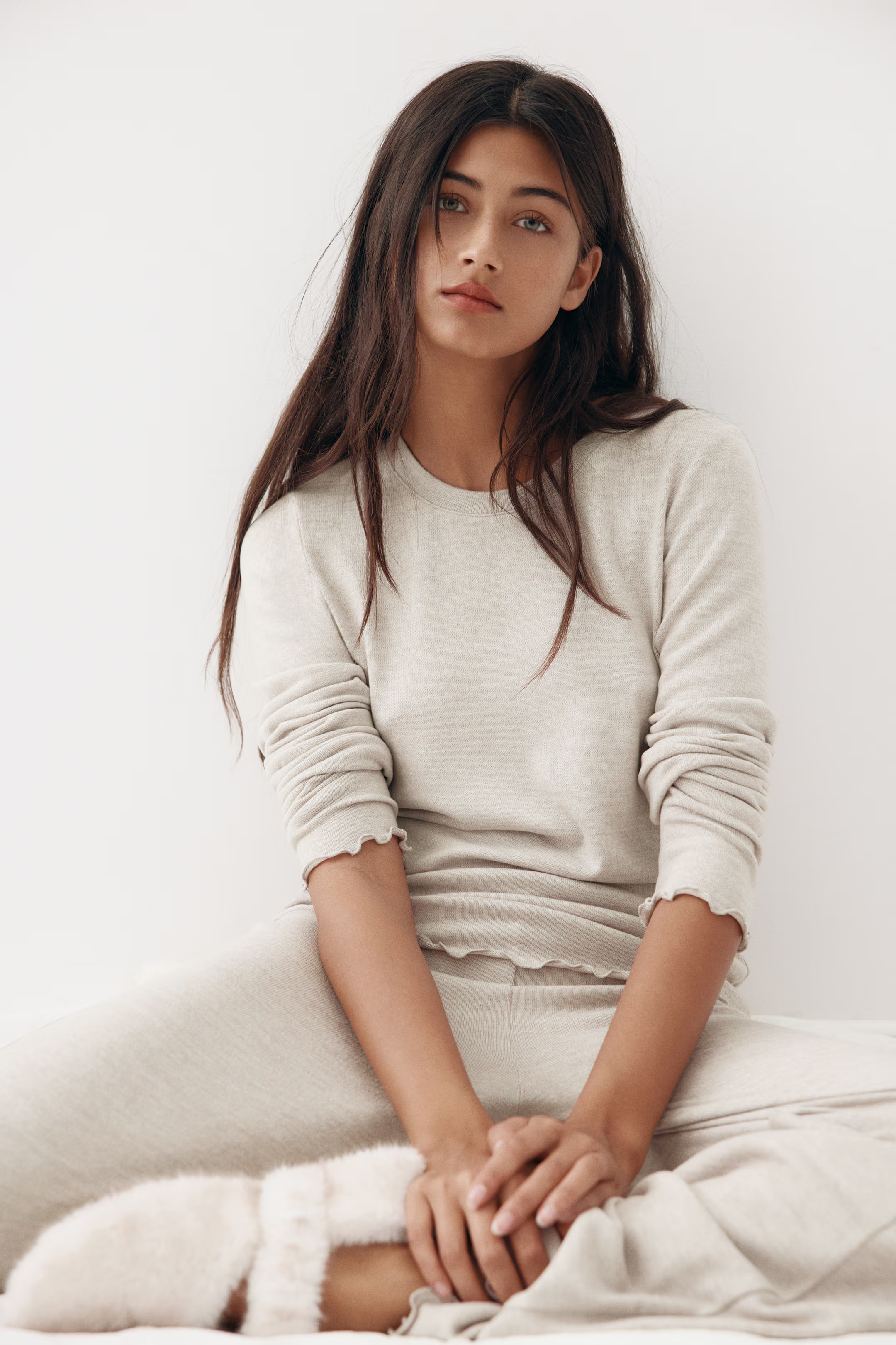 Brushed jersey pyjamas - Beige marl - Ladies | H&M GB | H&M (UK, MY, IN, SG, PH, TW, HK)