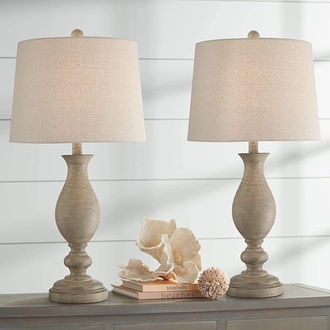 Serena Country Cottage Traditional Style Table Lamps 27.5" Tall Set of 2 Cream Beige Gray Faux Wo... | Amazon (US)