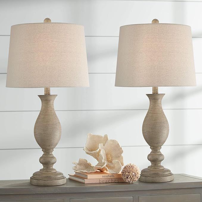 Serena Country Cottage Traditional Style Table Lamps 27.5" Tall Set of 2 Cream Beige Gray Faux Wo... | Amazon (US)