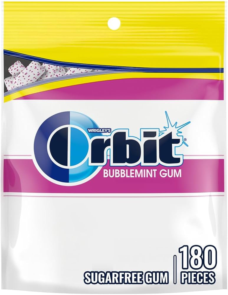 ORBIT Gum Bubblemint Sugar Free Chewing Gum Bulk, 180 Piece Resealable Bag, Bubble Gum Bulk | Amazon (US)