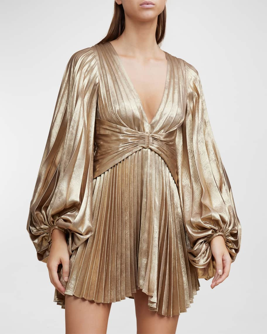 Acler Geneva Metallic Pleated Mini Dress | Neiman Marcus