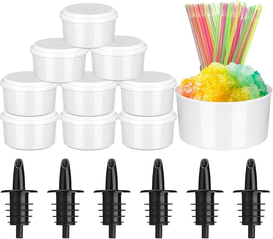 Reallnaive Shaved Ice Supplies 10 Pcs Hawaiian Freezer Molds with Lids 6 Pcs Syrup Bottle Pourers... | Amazon (US)