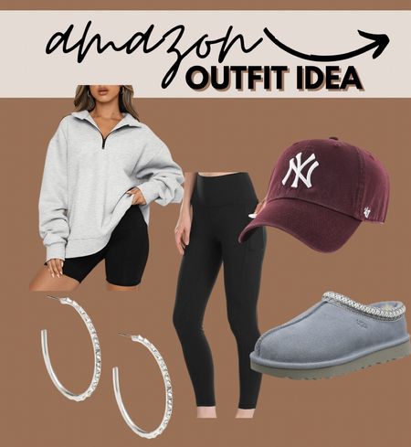 Amazon outfit idea. Travel outfit. Comfy outfit. Pullover. Black leggings. Ugg mules. Dupe. Studded hoops

#LTKshoecrush #LTKtravel #LTKstyletip