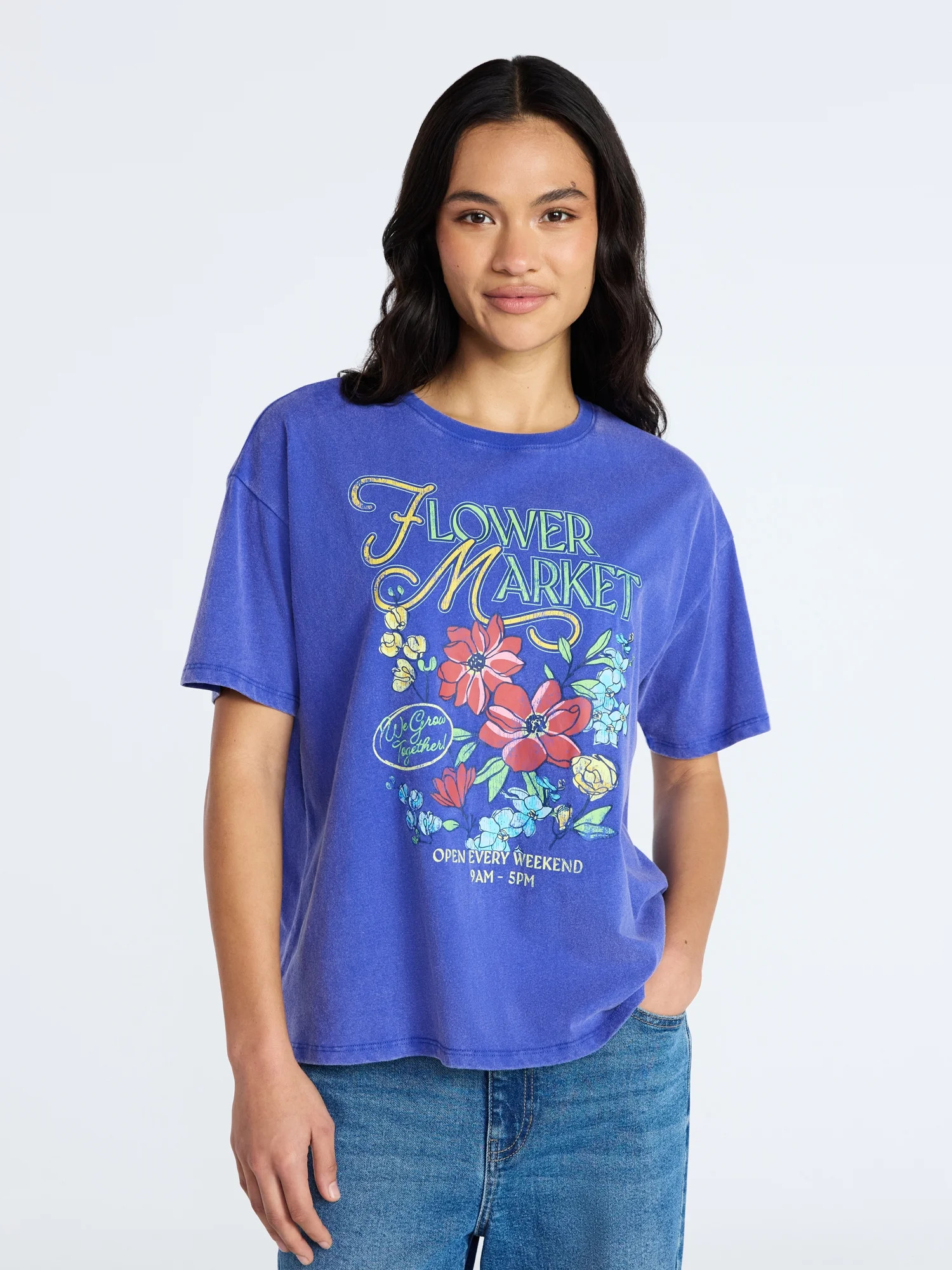 Mother’s Day Women’s Flower Market Cotton Graphic Tee from Way to Celebrate, Sizes S-XXXL | Walmart (US)