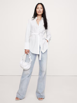 Cotton Poplin Belted Tunic Shirt | Banana Republic (US)