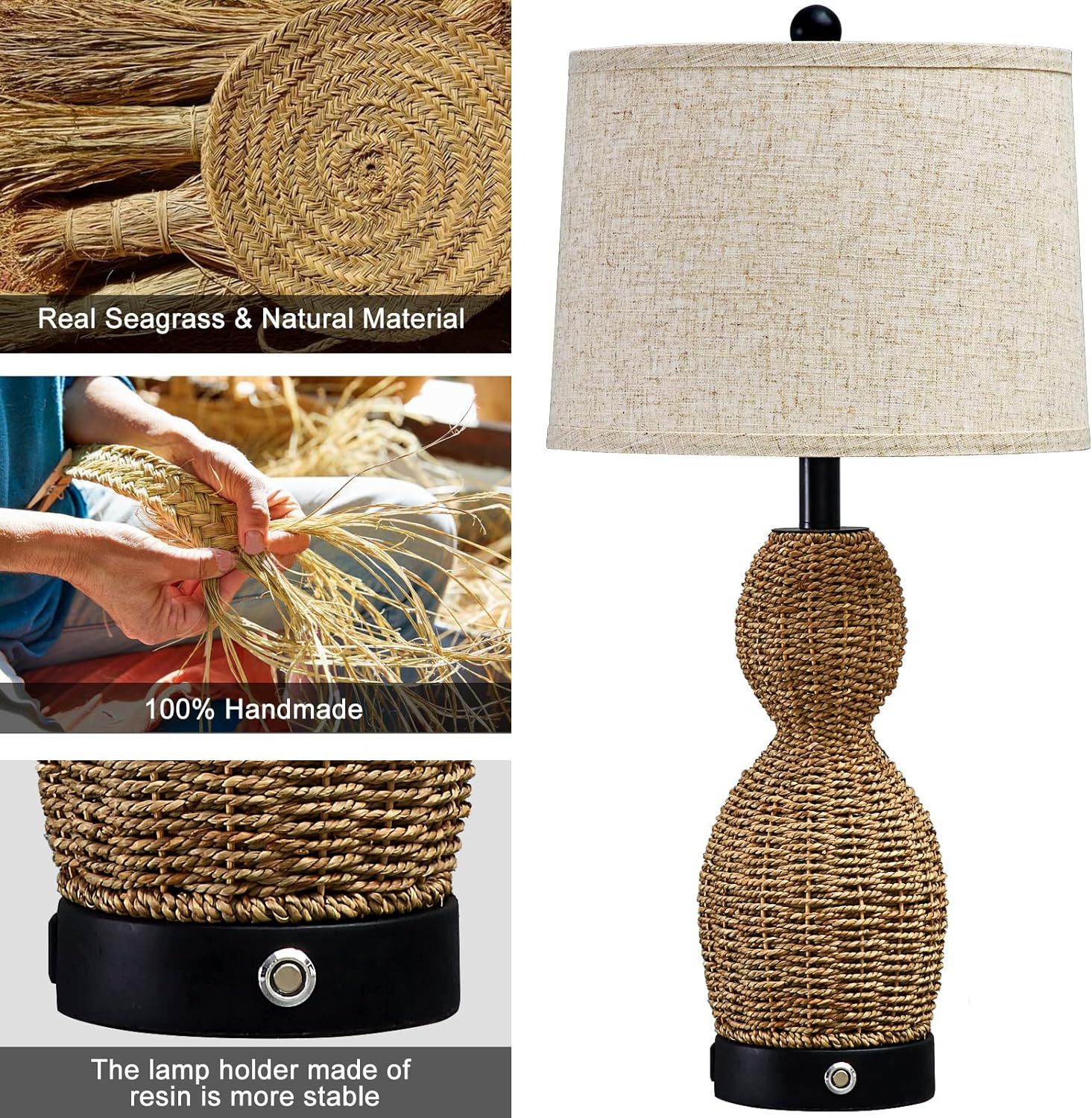 Touch Control Rattan Table Lamps for Bedroom Set of 2,3 Way Dimmable Farmhouse Nightstand Lamps w... | Amazon (US)