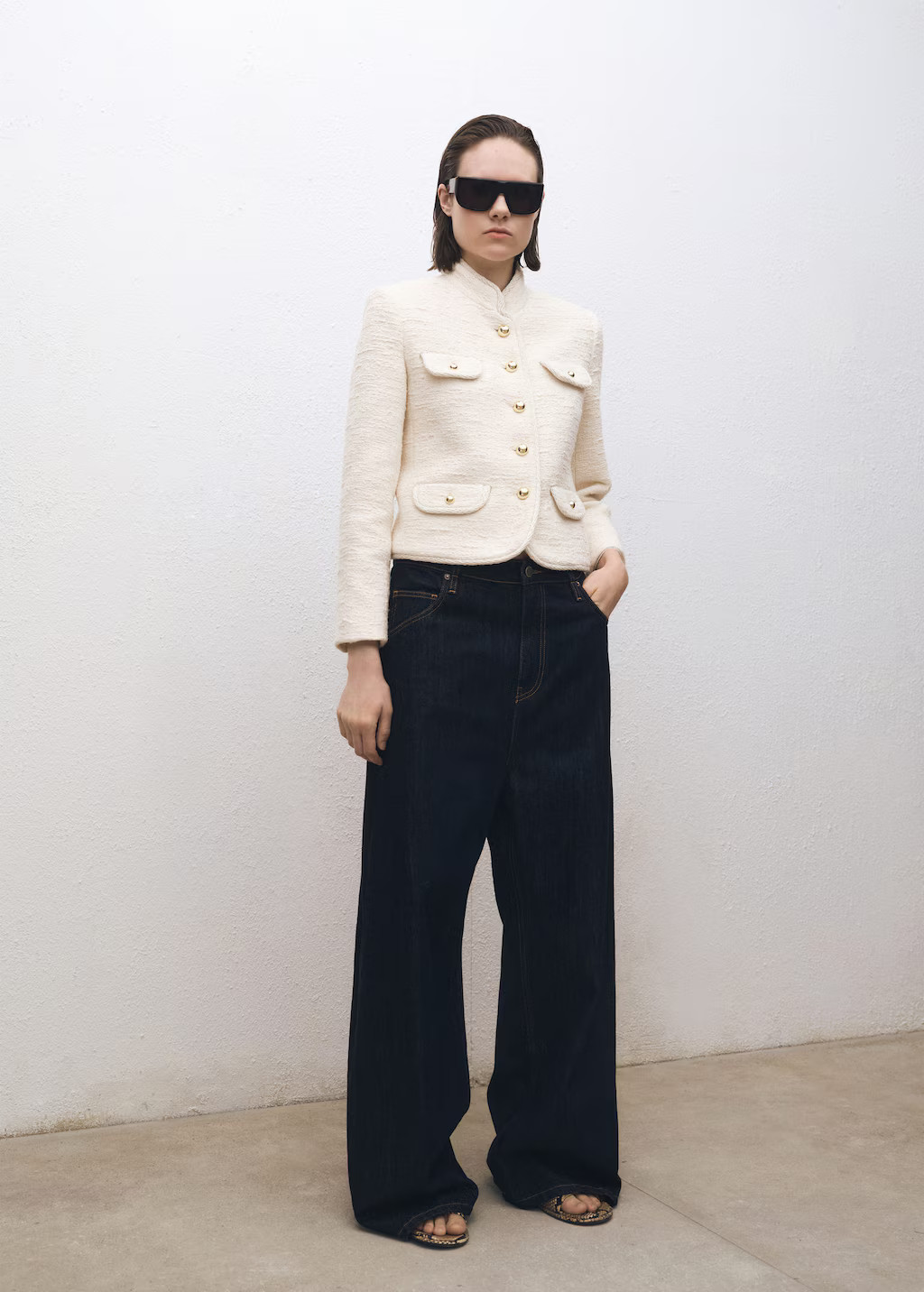 Tweed jacket with striped collar ecru - Women - L - MANGO | Mango (US/MX/AU)