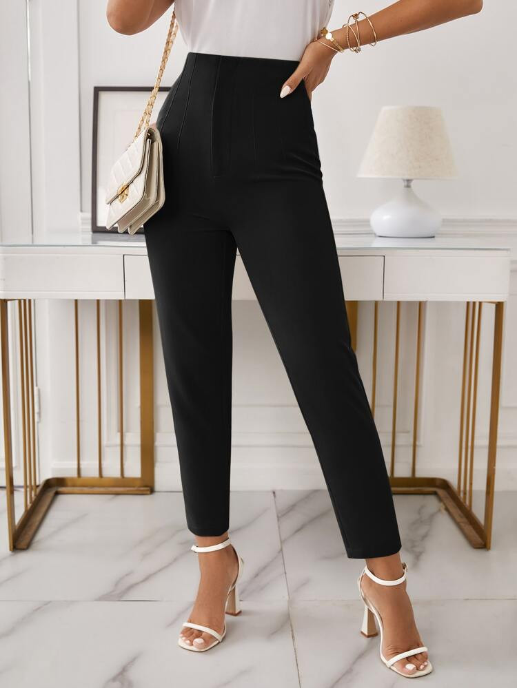 SHEIN Frenchy Solid High Waist Tapered Pants | SHEIN