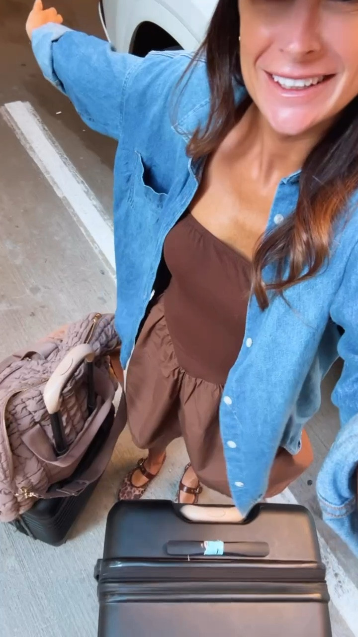 Airport ootd, comfy travel outfit, cute but comfortable, Amazon dress, denim shacket, luggage, travel day

#LTKStyleTip #LTKTravel #LTKCon