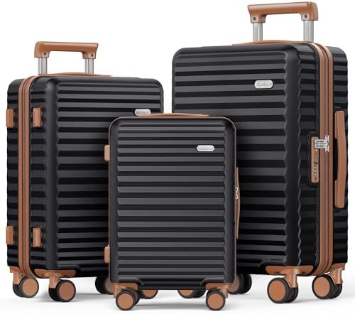 SHOWKOO Luggage Sets 3 Piece Hardside Expandable Suitcase with Double Spinner Wheels Tsa Lock Bla... | Amazon (US)