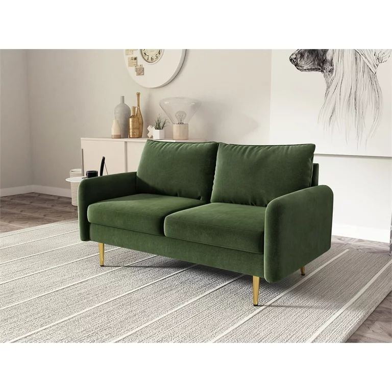 Kingway Furniture Almor Velvet Living Room Loveseat in Army Green | Walmart (US)