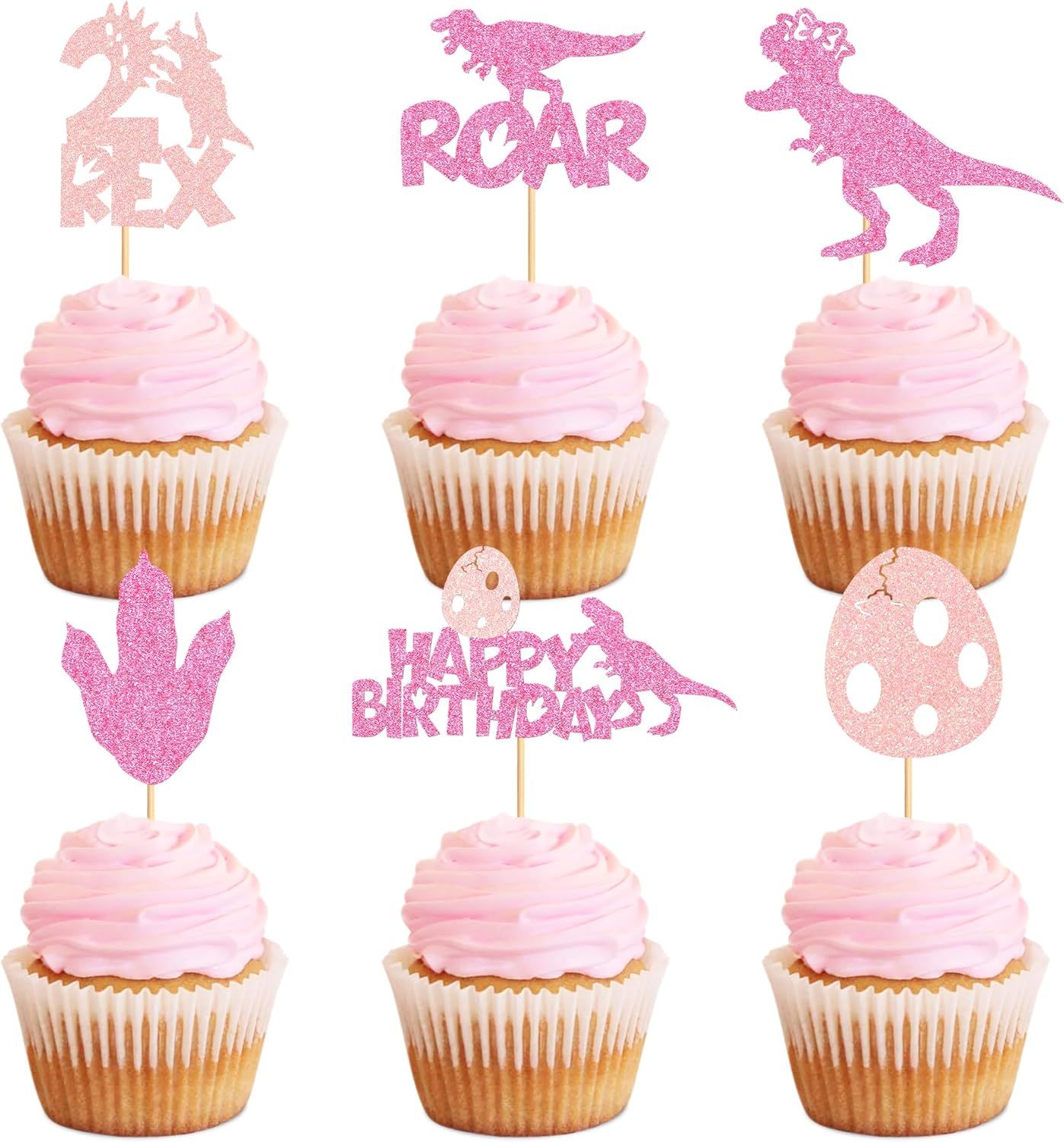 24PCS Dinosaur Cupcake Toppers 1 Rex Dinosaur Cupcake Picks Happy Birthday Roar Two Years Old Din... | Amazon (US)