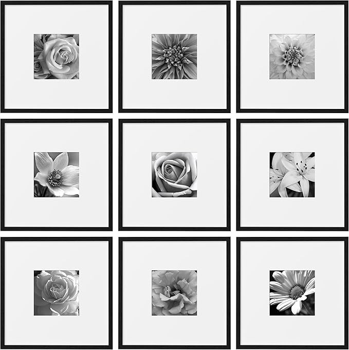 eletecpro 18x18 Picture Frames Set of 9, Classic Gallery Wall Frame Set for 8x8 Photos with Mat o... | Amazon (US)