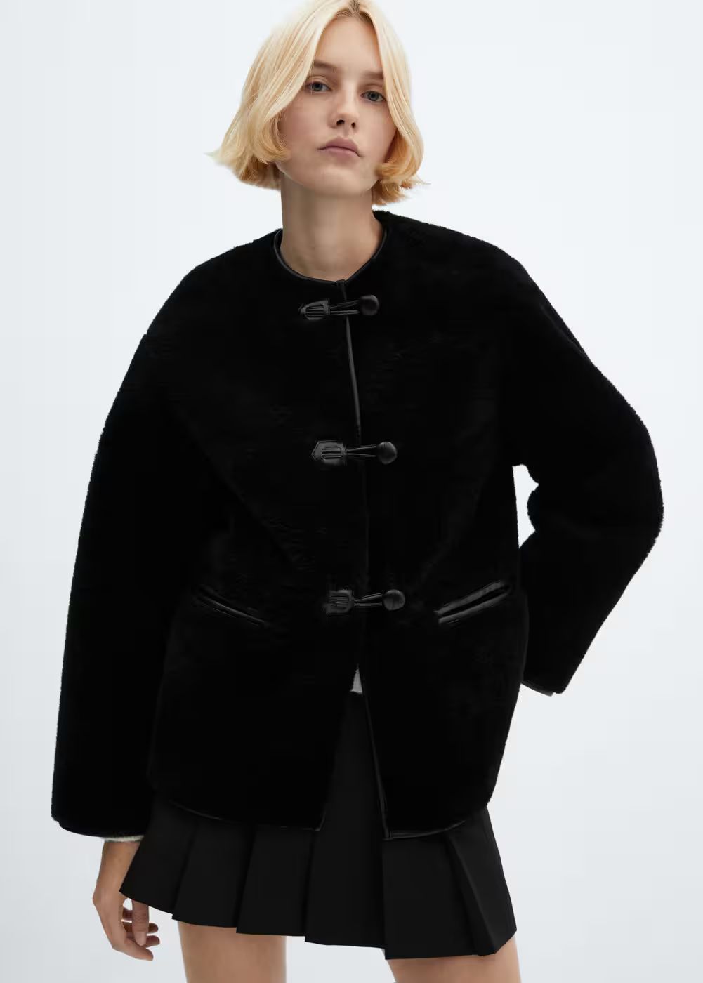 Fur-effect coat with appliqués -  Women | Mango United Kingdom | MANGO (UK)