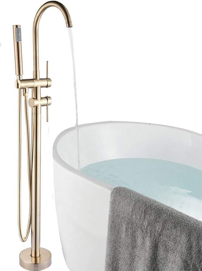 Onyzpily Brushed Gold Freestanding Bath Taps Bath taps Bath Mixer Taps Floor Mounted Bathtub Bath... | Amazon (UK)