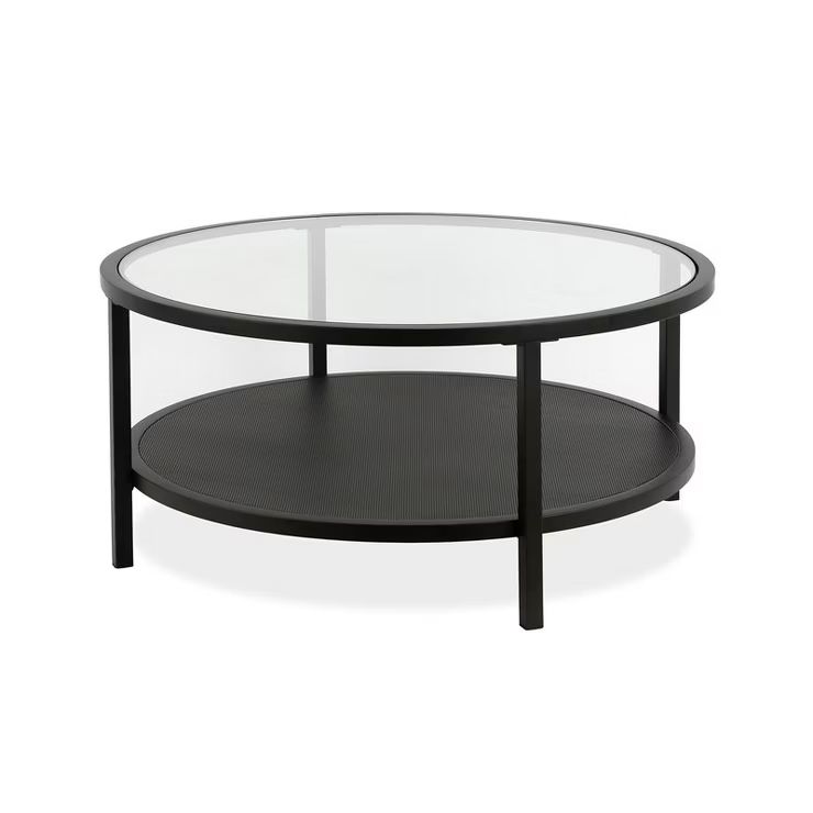 Metal Regtangular Mesh Shelf Black and Glass Coffee Table - Henn&Hart | Target