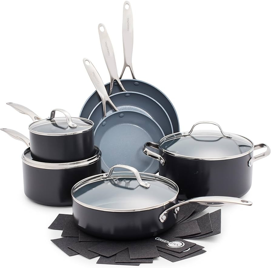 GreenPan 11 Piece Valencia Pro Ceramic Nonstick Cookware Set, PFAS-Free, Induction Ready, Hard An... | Amazon (US)