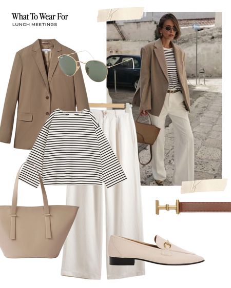 Get the look | spring outfit inspo

White linen trouser, beige blazer , striped T-shirt, Parisian chic, neutrals, High street outfits, loafers, the office, workwear 

#LTKstyletip #LTKeurope #LTKSeasonal