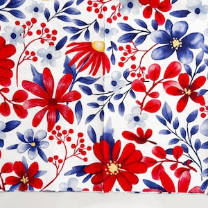 Patriotic Floral Decoupage Paper Napkin, Red Blue Flag Wildflower Botanical Print for 4th of July... | Etsy (Global)