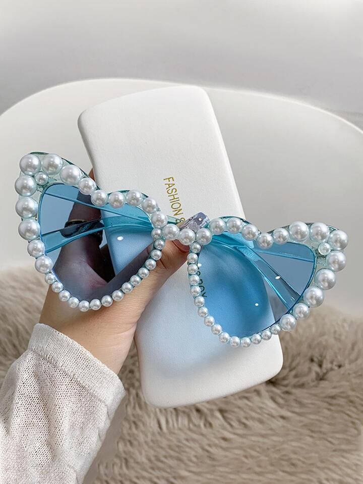 Faux Pearl Decor Heart Frame Fashion Glasses | SHEIN