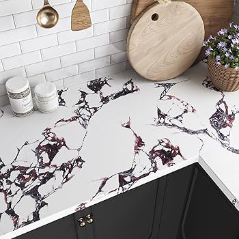 VEELIKE Luxury Burgundy White Marble Contact Paper for Countertops Waterproof Peel and Stick Coun... | Amazon (US)