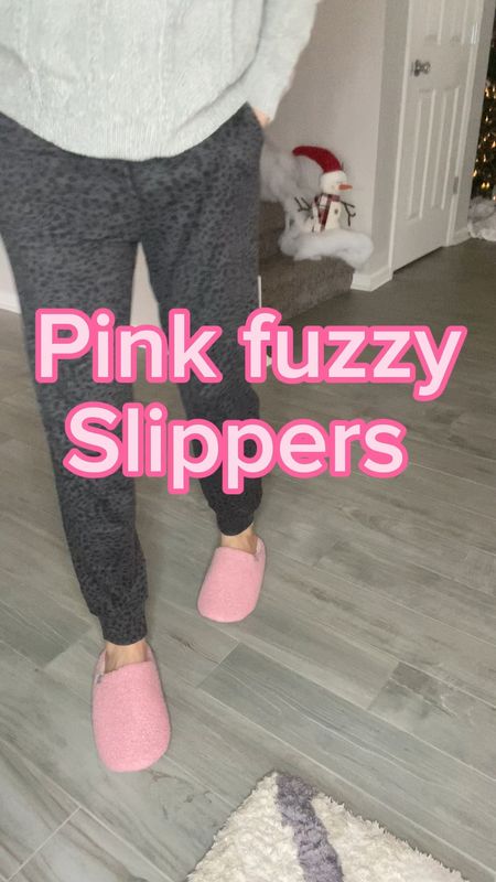 Barbie pink fuzzy slippers 
Have a nice padding insole
Cozy and warm
Can be worn outside
Wearing my regular shoe size 

#LTKVideo #LTKfindsunder50 #LTKSeasonal