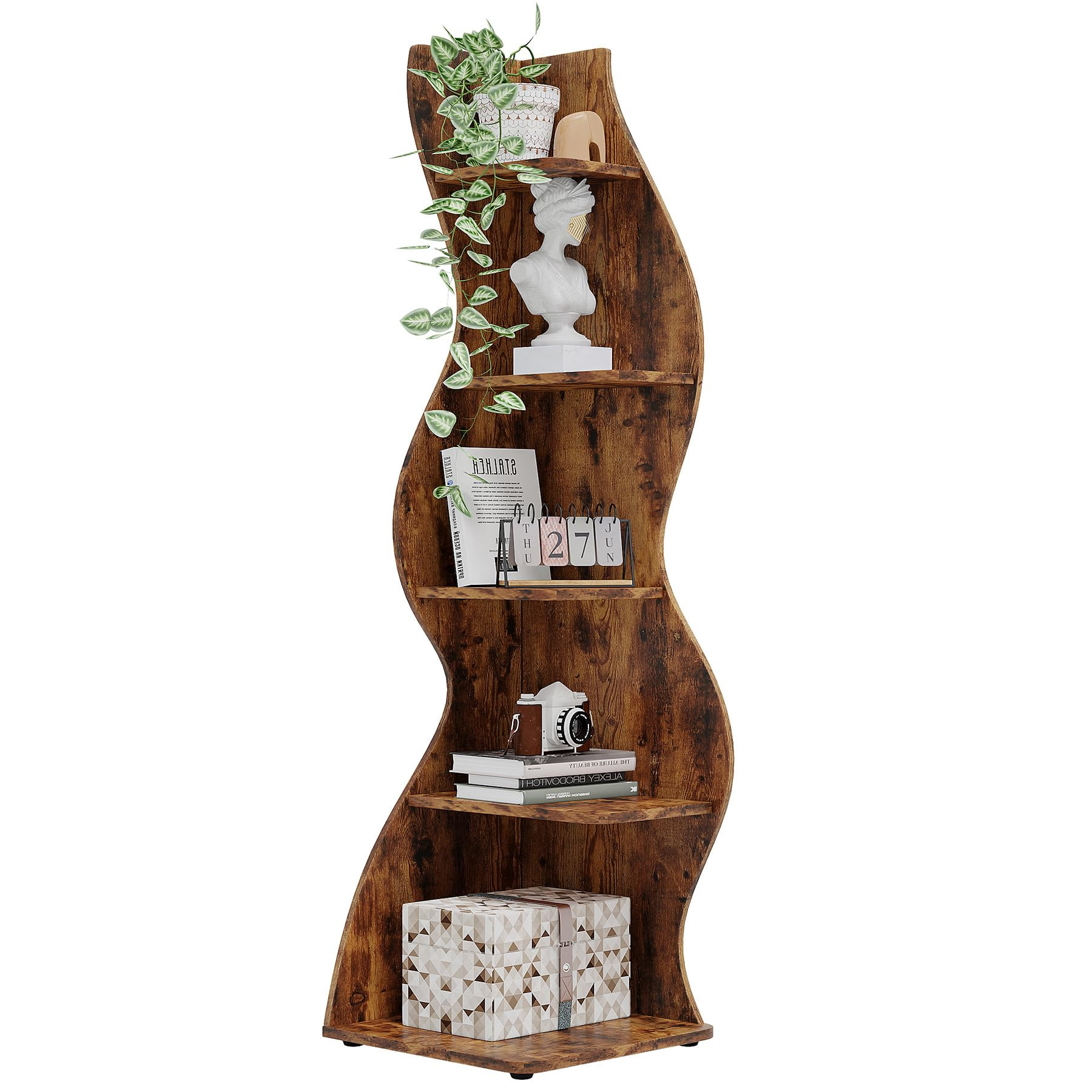 Tribesigns Corner Shelf, Rustic 5-Tier Wall Corner Bookshelf, Stylish Corner Small Bookcase Stora... | Amazon (US)