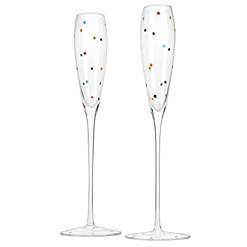 The Wine Savant Polka Dot Champagne Flutes Glass 5.6oz Set of 2 Toasting Glasses, Wedding Party Champagne Cocktail Polka Dot Rainbow Colored Champagne Glasses for Prosecco, Mimosa, Bar Glassware | Amazon (US)