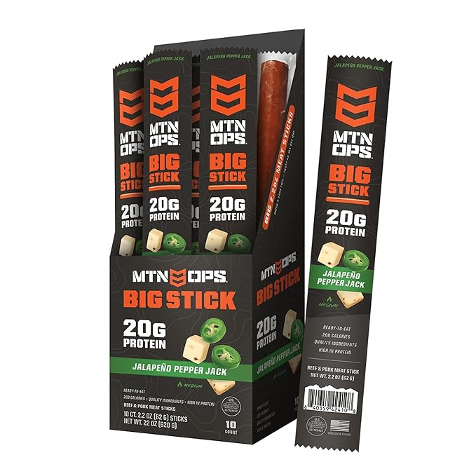 MTN OPS Big Stick High Protein Meat Sticks - 20g Protein, 10% Collagen - Jalapeño Pepper Jack Fl... | Amazon (US)