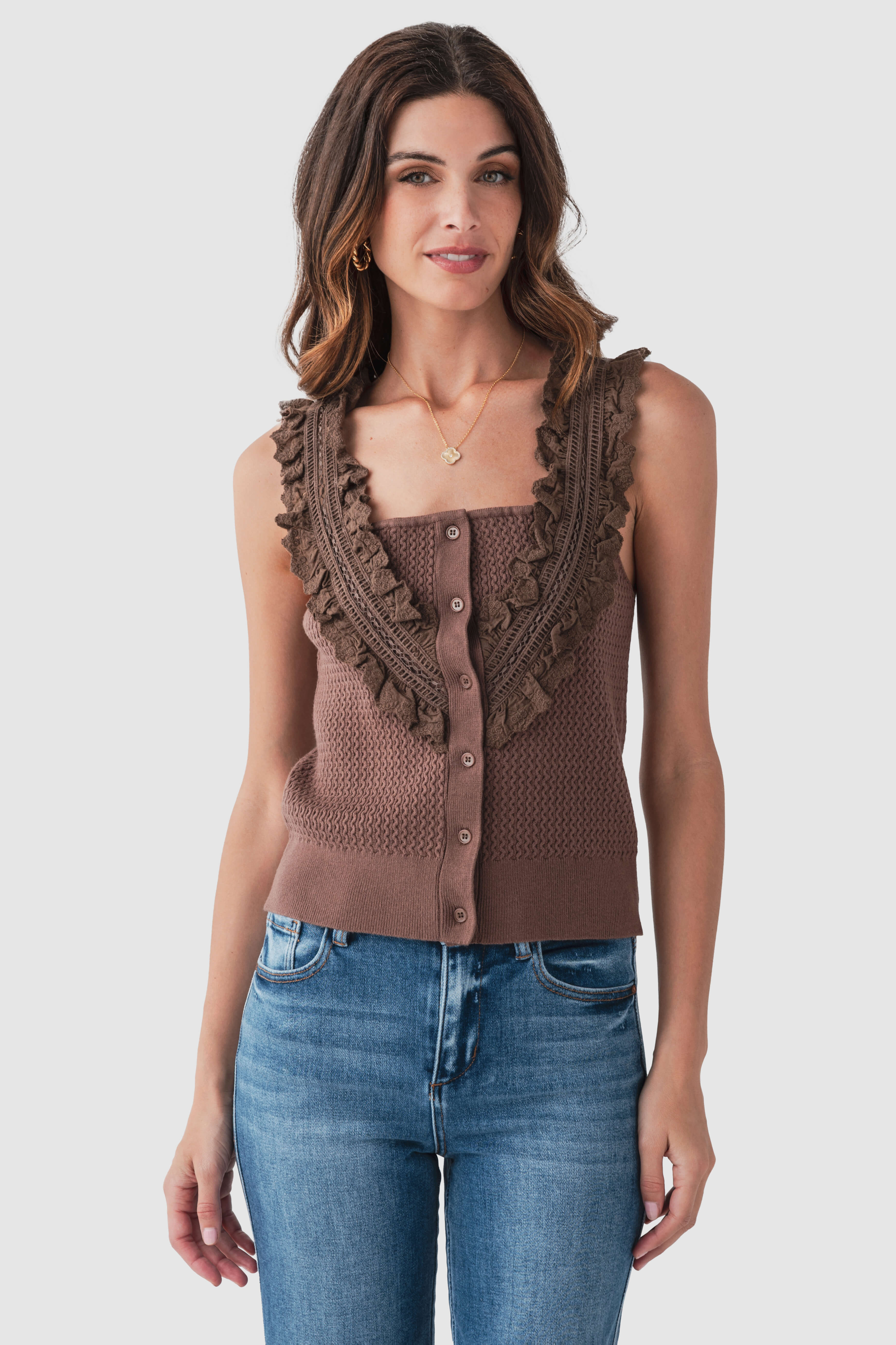 Fate Lace Strap Rib Sweater Tank | Social Threads