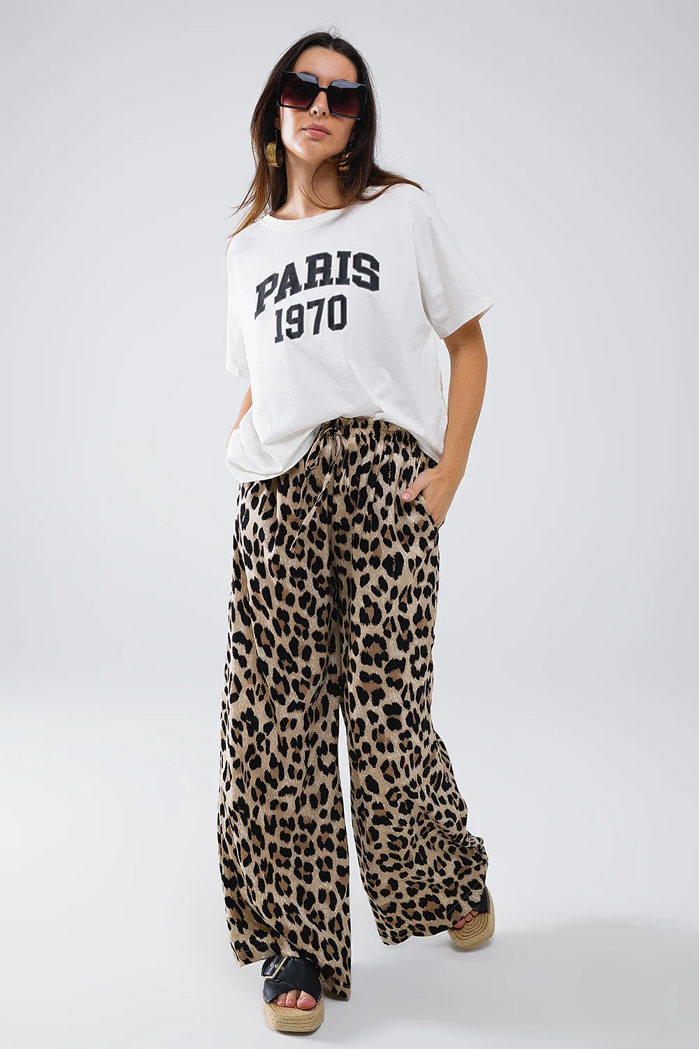 LEOPARD PRINT PANTS WITH DRAWSTRING AND POCKETS S | Styledwell Boutique