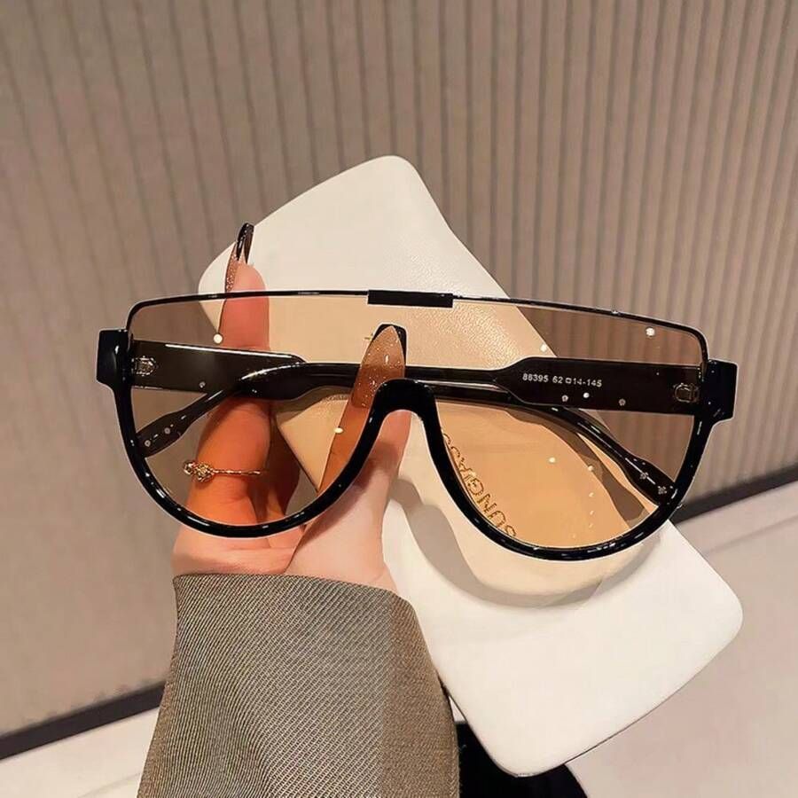 1pc Vintage Fashionable Large Frame Semi-Rimless European And American Style Anti-Glare Sunglasse... | SHEIN