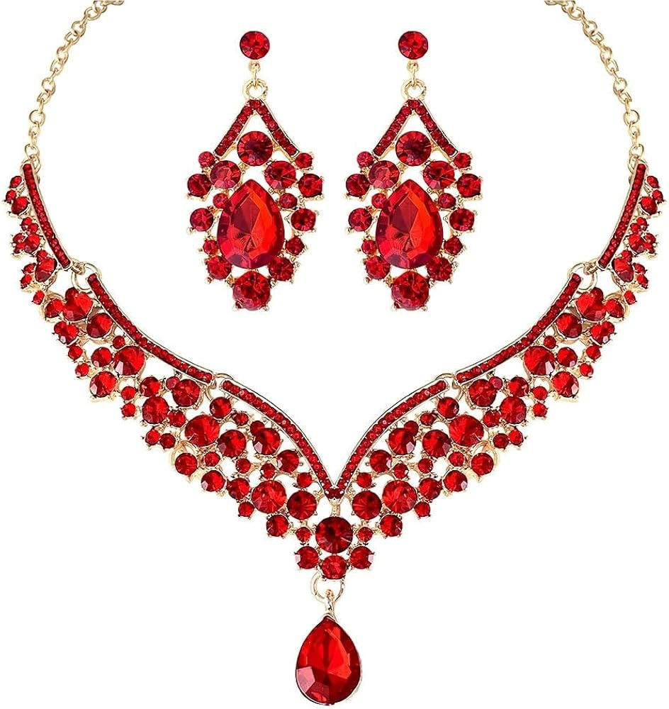 Beaded Necklace and Earring Set with Rhinestone Chains, Clear Stones, Fashion Jewelry Accessories... | Amazon (US)