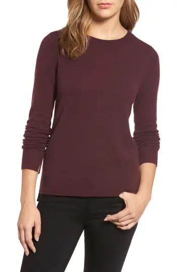 Petite Women's Halogen Crewneck Cashmere Sweater, Size XX-Small P - Burgundy | Nordstrom
