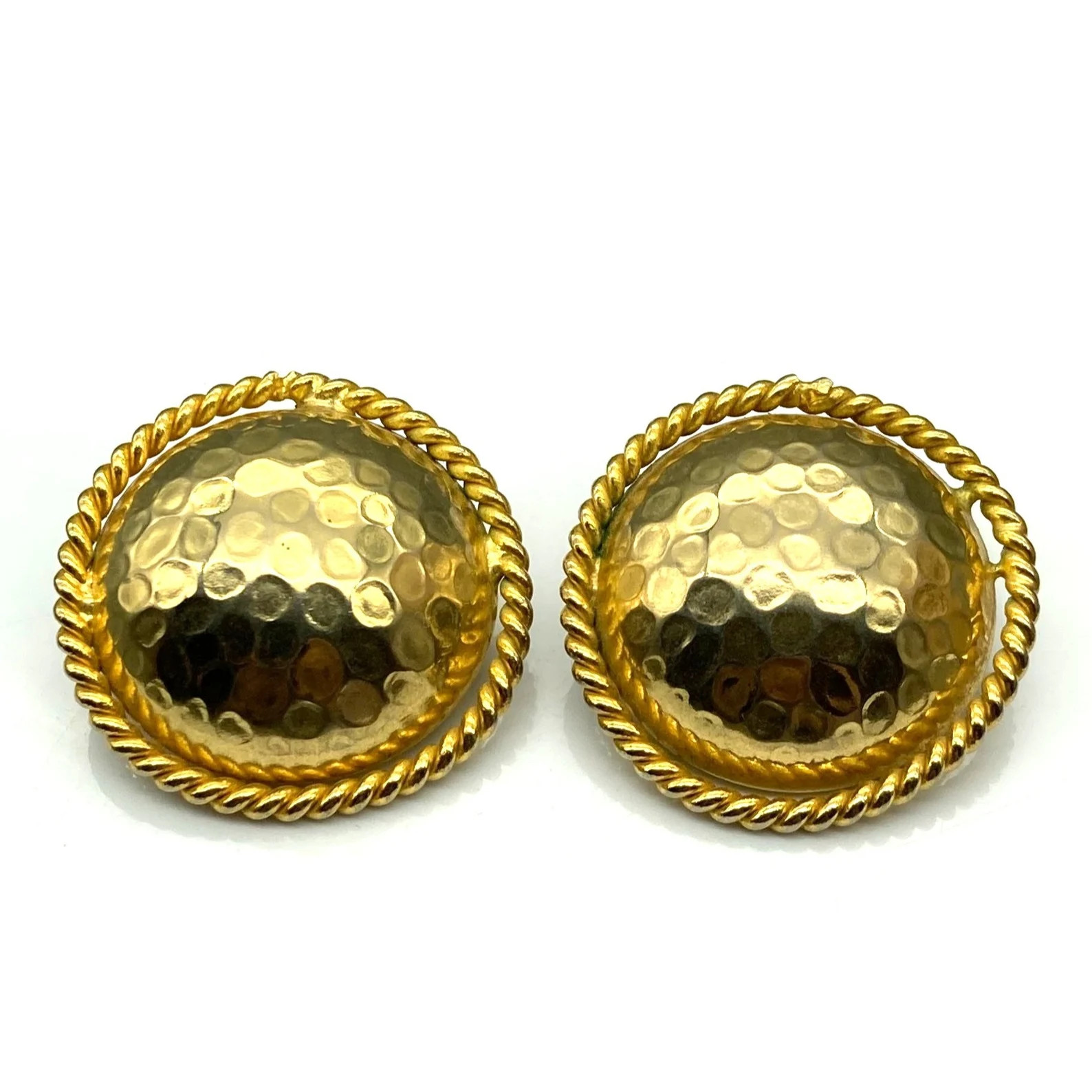 Vintage Drama Mama Brutalist Earrings, Gold Tone Hammered Dome in Rope Twist Frame, Bold Statemen... | Etsy (US)