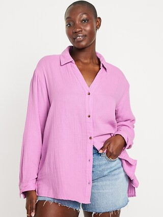 Crinkle Gauze Button-Down Boyfriend Shirt | Old Navy (US)