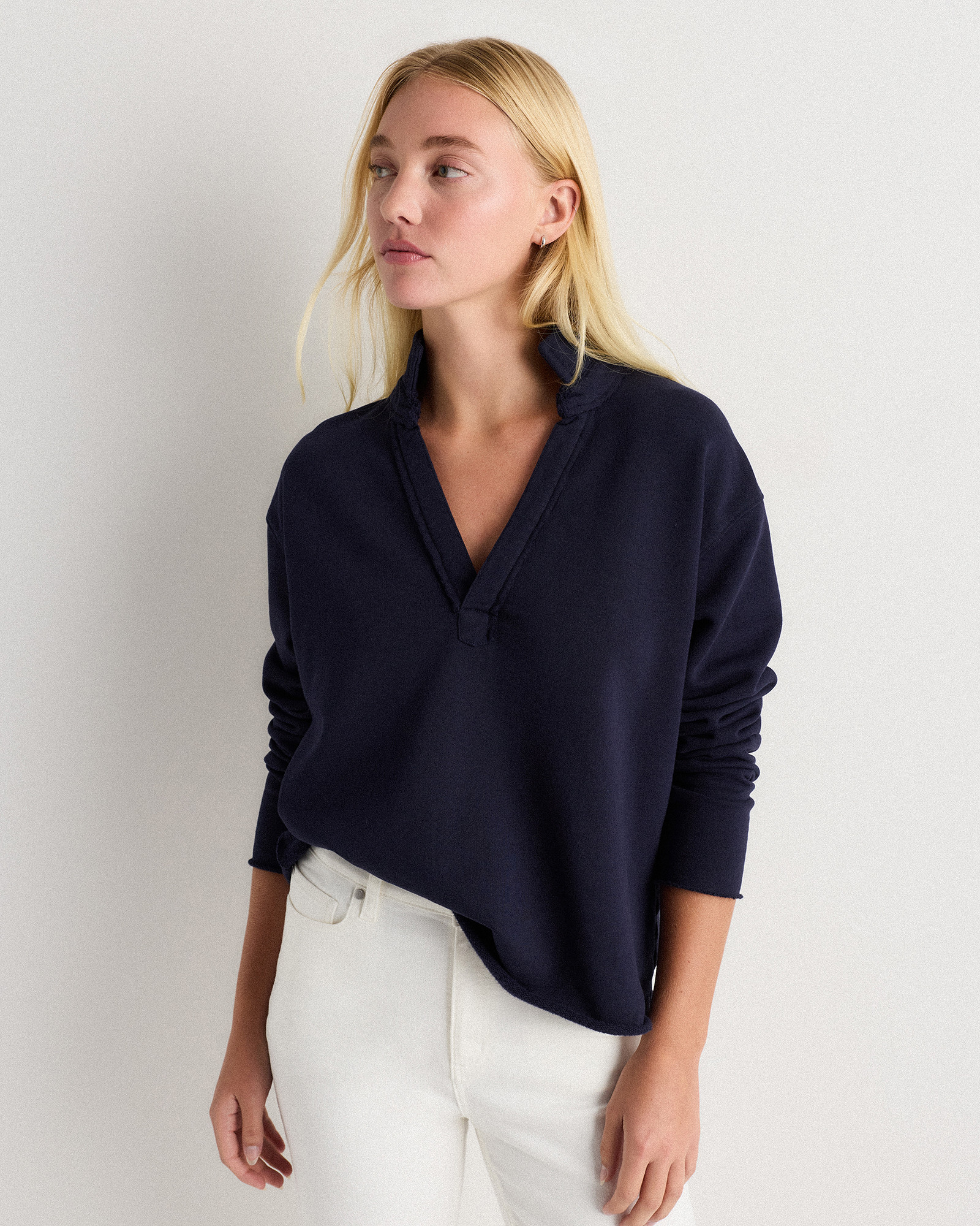 Quince | Women's Organic French Terry Henley in Classic White, Size XL, Organic Cotton | Quince